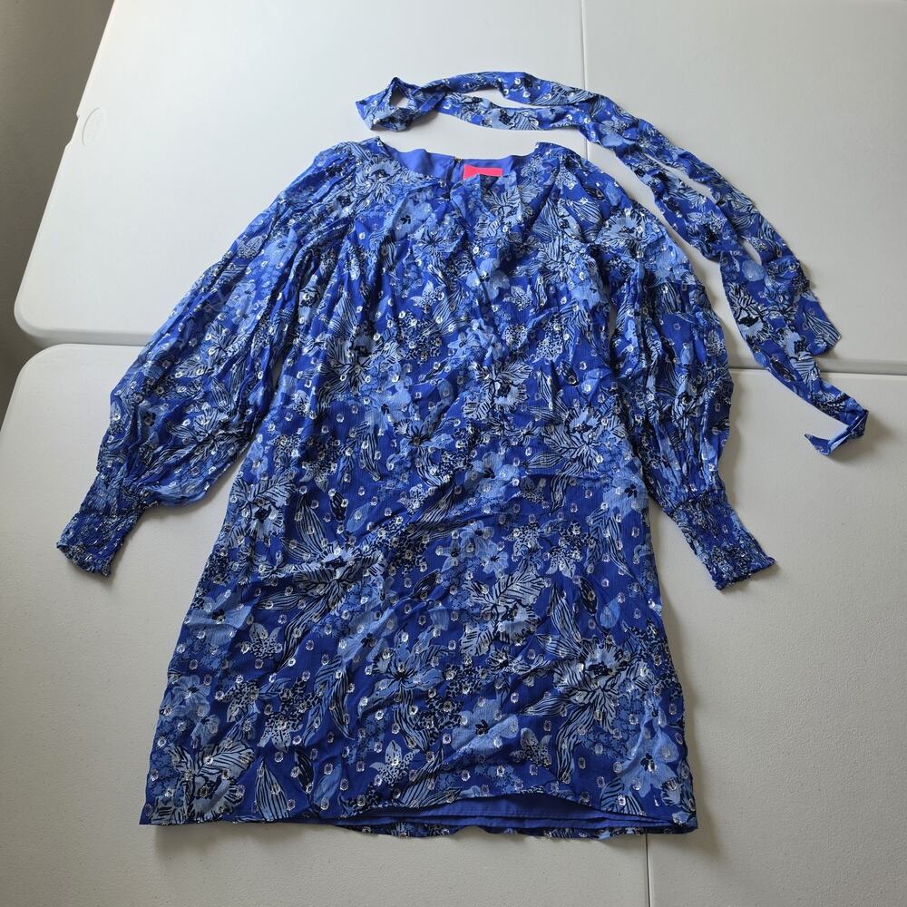Lilly Pulitzer Dress Womens 8 Blue Floral Alfreda Long Sleeve Mini Shift Lined